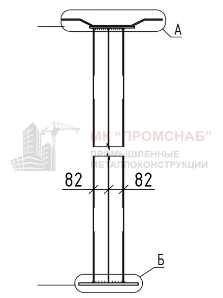 Стойка фахверковая (Ст3)6400/2Ш22/пл.385х250х12/250х200х8,0/510х70х6,0
