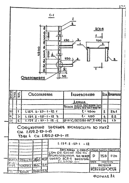 Промежуточное звено лестницы ЛСП-8 (Серия 1.159.2-КР-1)