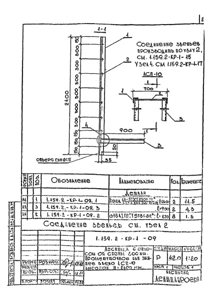 Промежуточное звено лестницы ЛСП-10 (Серия 1.159.2-КР-1)