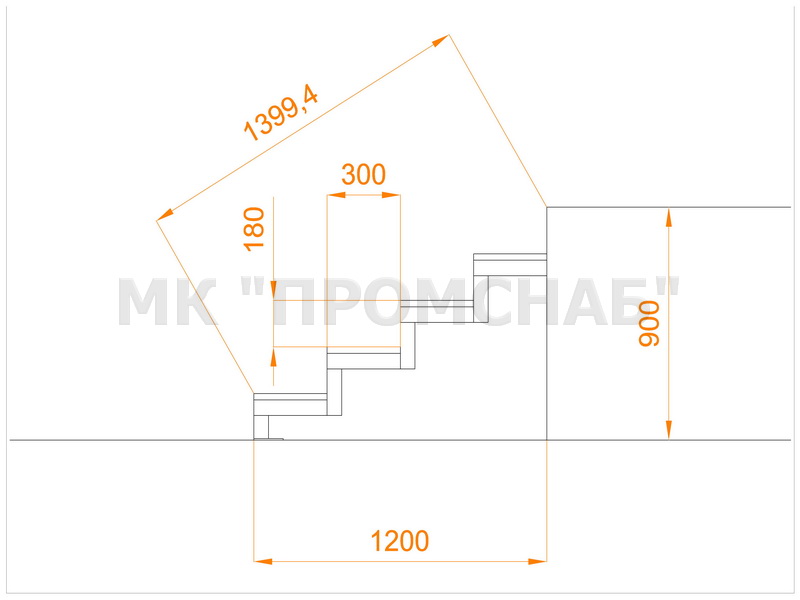 ЛМ(Ст3)31°/ 900/1200/1000/профиль 60х60х3,0/ДПК 340х24/4 ступени