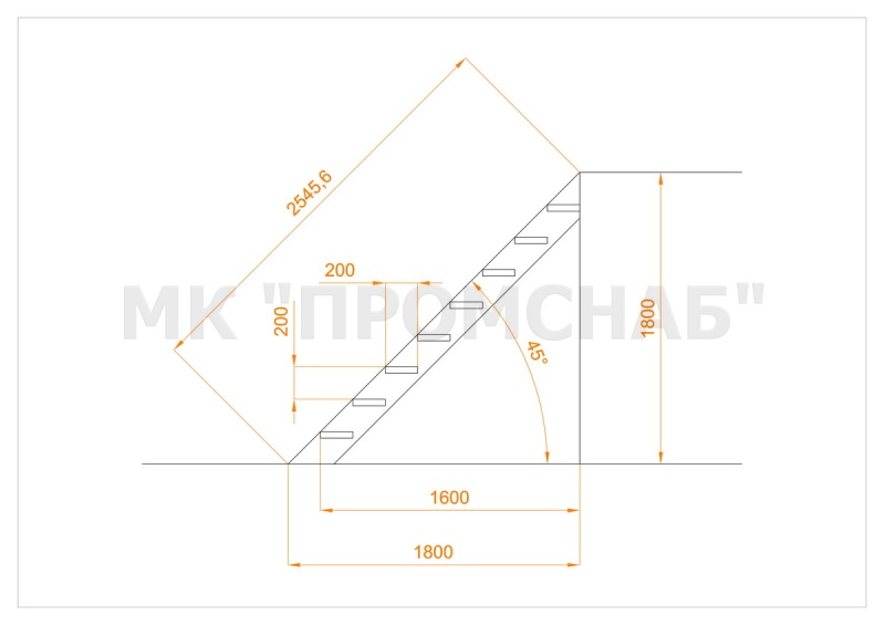 ЛТЛВ(Ст3)45°/1800/1800/800/полоса 200х10/ПВ2 406/8 ступеней