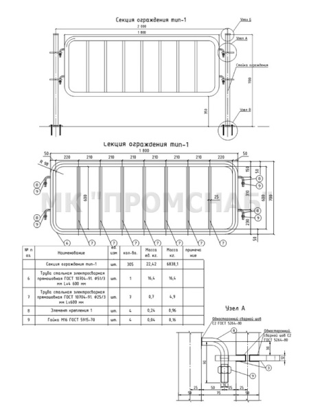 ОГПШ(Ст3)1100/2000/стойка 51х3,0/панель 51х3,0/заполнение 25х3,0