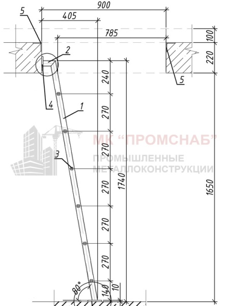 Стремянка (Ст3) 80°/1740/600/270/каркас 40х40х4,0/ст.кв.20