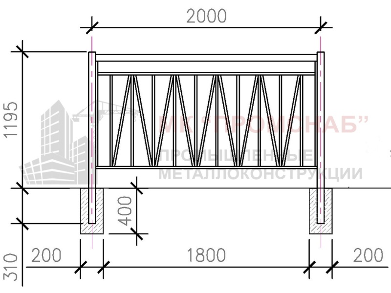 ОГПШ(Ст3)1200/2000/панель 60х30х3,0/20х20х1,5/ст.80х80х3,0/1 пер.20х20х1,5/зап.20х20х1,5/зигзаг
