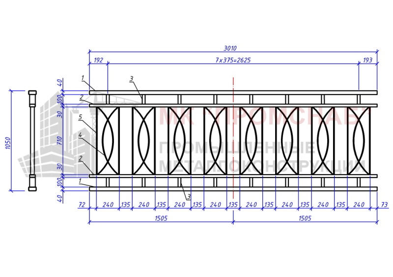 Секция ОГПШ(Ст3)1050/3010/пор.80х40х3,0/3 пер.60х30х2,5/зап.пл.40х8,0
