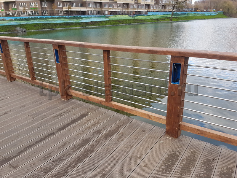 Огр. мост.(AISI304)1200/2000/1 поручень брус 200х50/стойка брус 150х150/7 ригелей 16х1,5